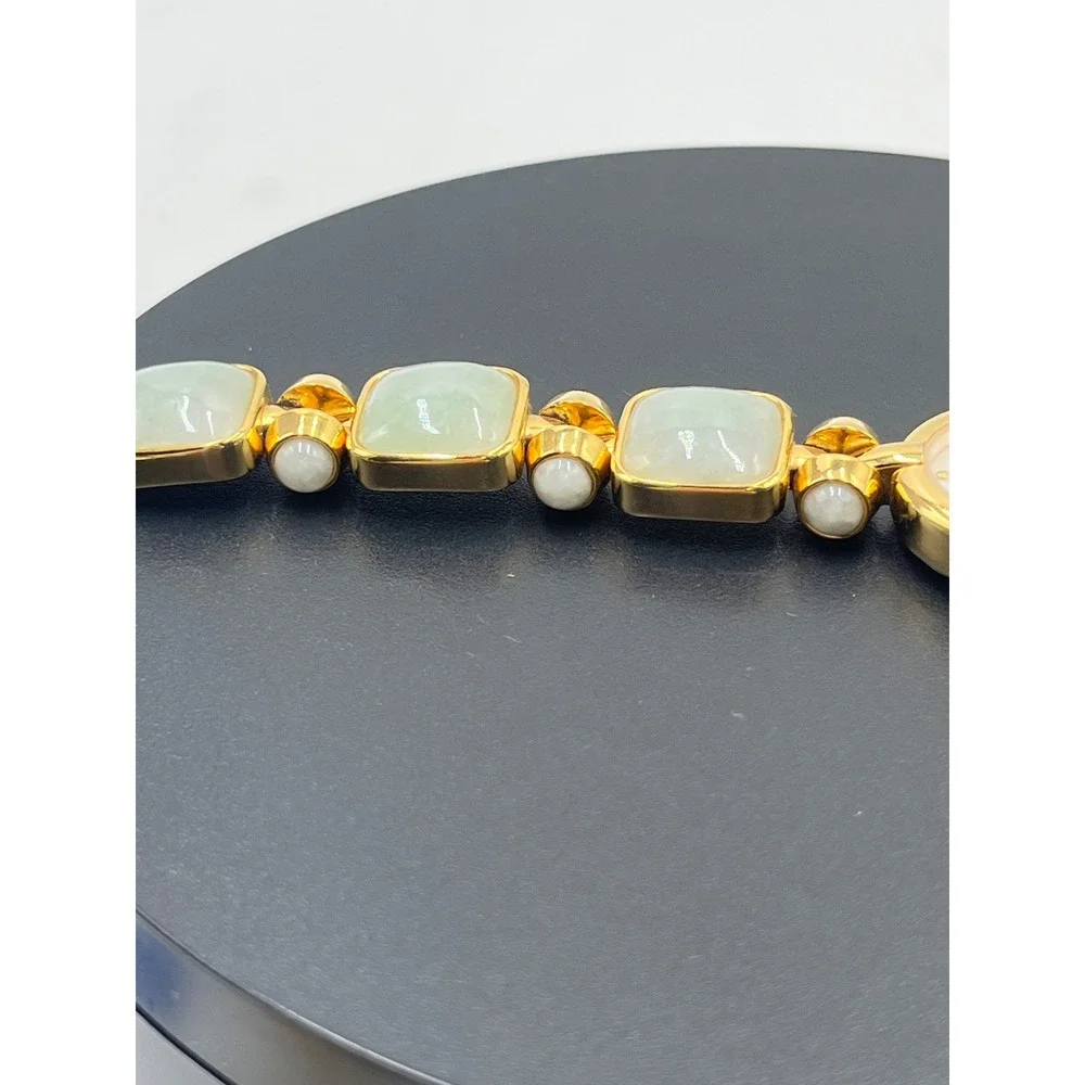 Main Line Time Green‎ Blue Jadeite Stone Mother of Pearl Bracelet wrist Watch